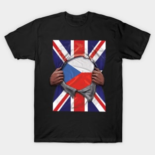 Czech Republic Flag Great Britain Flag Ripped - Gift for Czech From Czech Republic T-Shirt